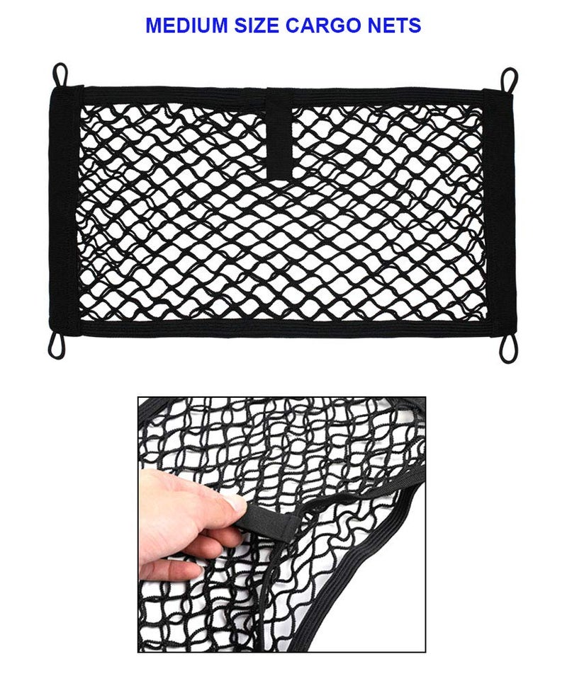 JAVOedge [2 Pack] JAVOedge Medium Cargo Net for Car, SUV, Truck, RV, Boat â€“ Elastic Storage Mesh Organizer with Builtâ€‘in Hooks, 8 Screws & 8 Carabiners â€“ Heavyâ€‘Duty Trunk Cargo Net & Vehicle Storage Bag - Image 4